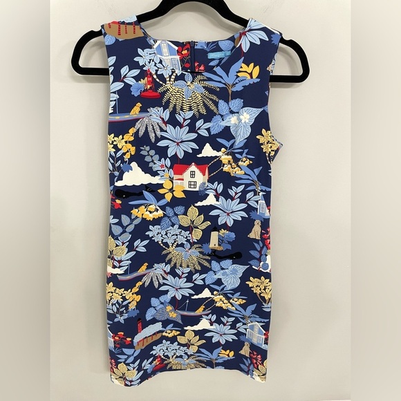 J. McLaughlin Sophia Catalina Cloth Dress XS Blue Coastal Lighthouse Floral 18 - Picture 2 of 8